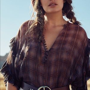 FP One Magda Plaid Blouse in Blue